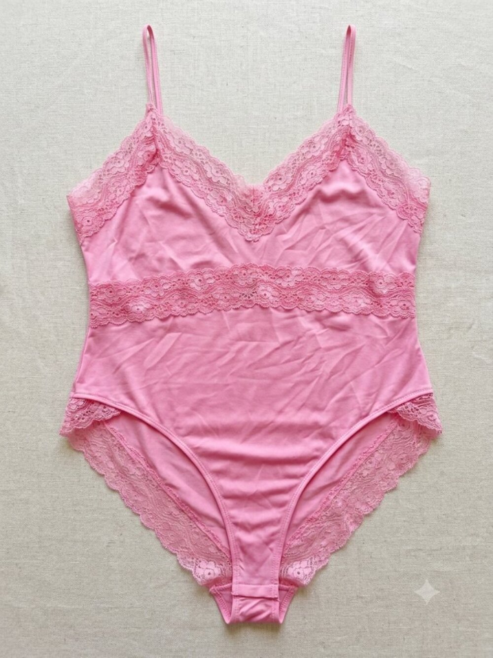 NWT Maeve Anthropologie Pink Lace Trim Spaghetti Strap Bodysuit Brief Size Large